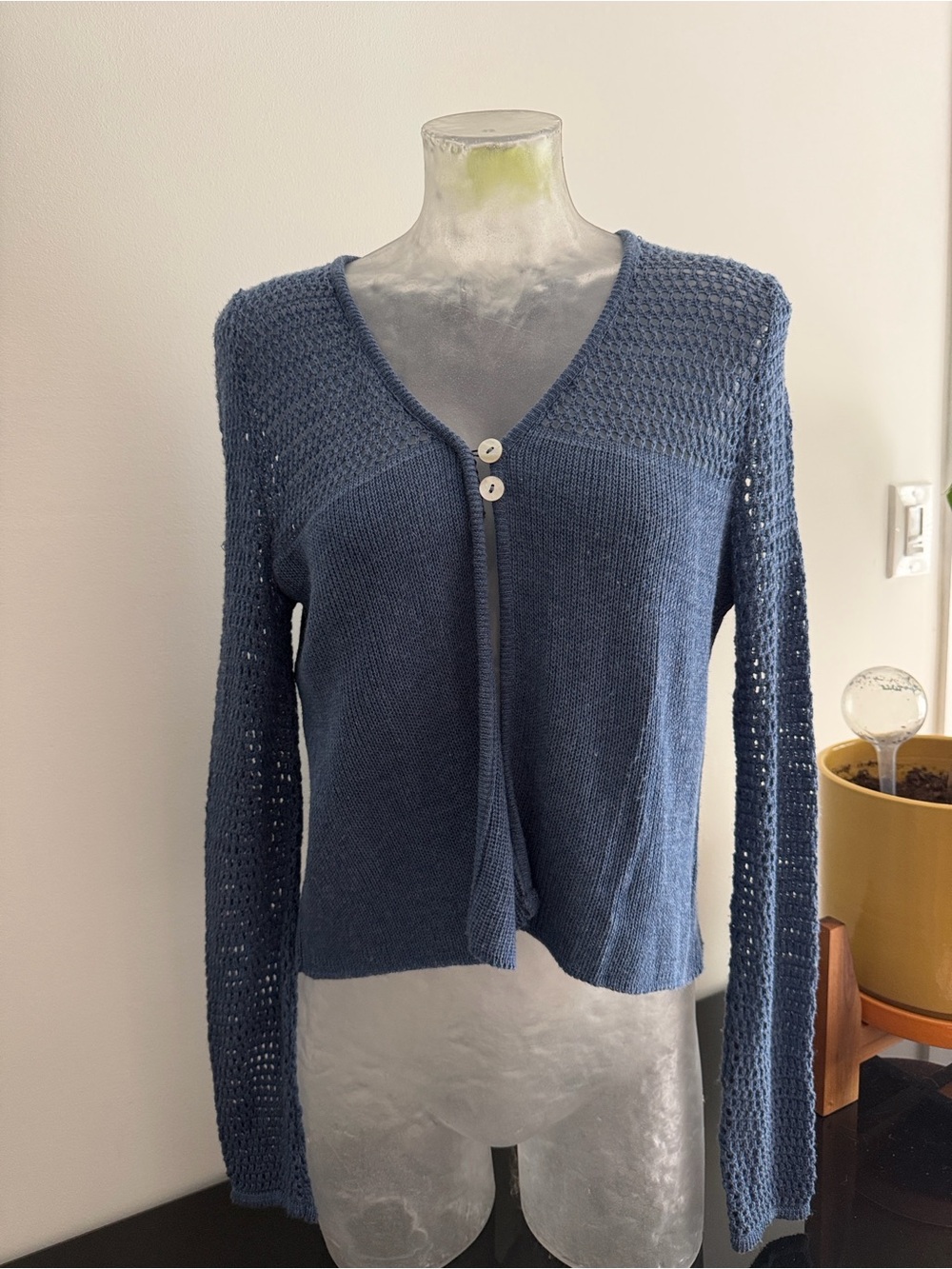 Dusty Blue V-Neck Two-Button Knit Cardigan